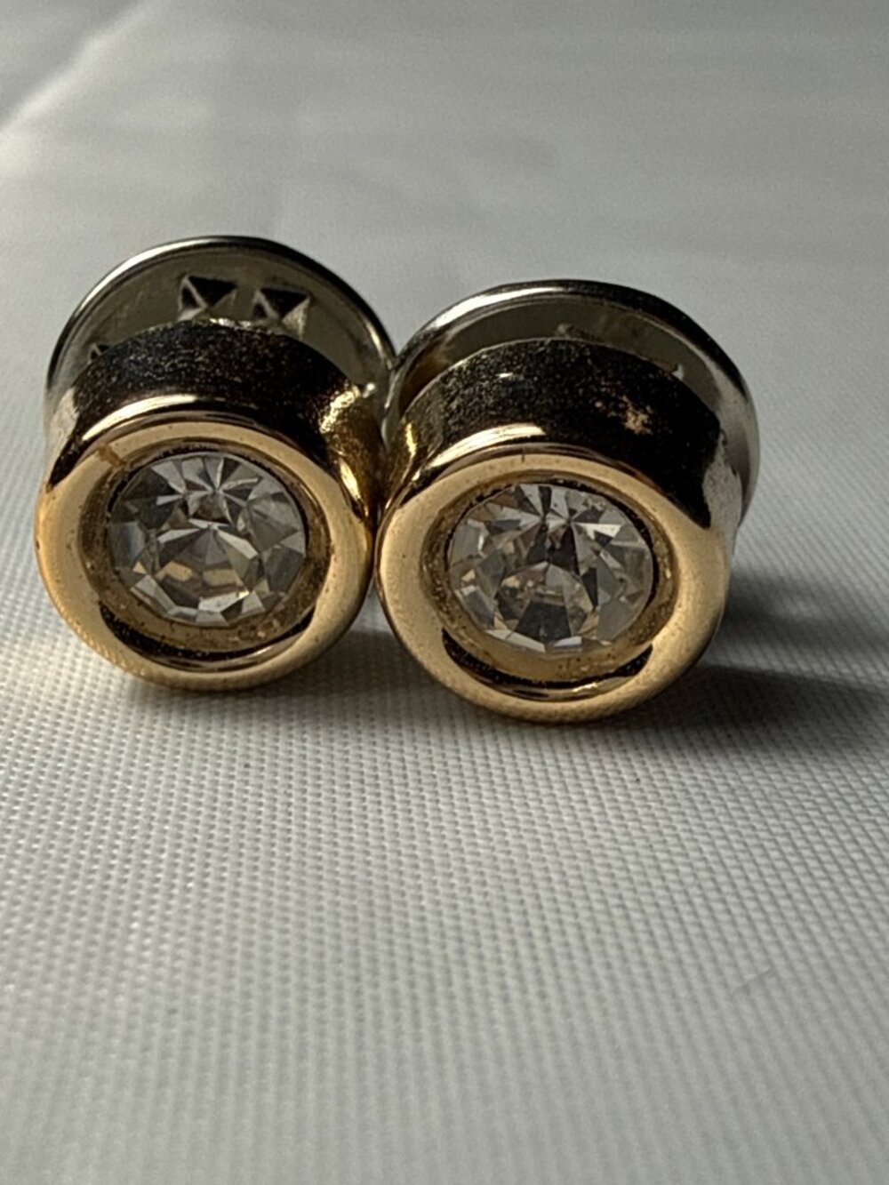 Gold Silver Bezel Solitaire Lapel Brooch Pin Minimalist Preppy Rhinestone
